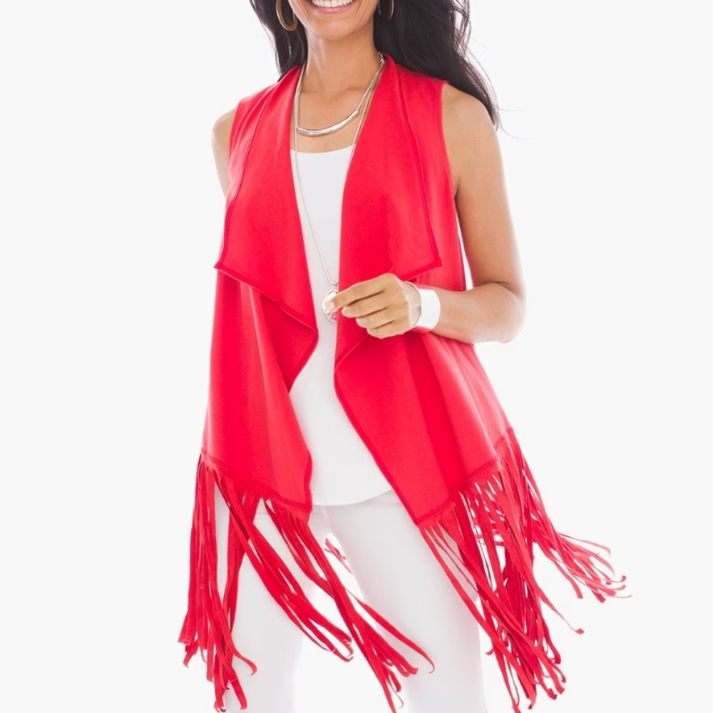 Chicos red fringe vest